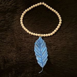 Faux Pearls & One if Kind Rare Unique Leaf Handmade Necklace